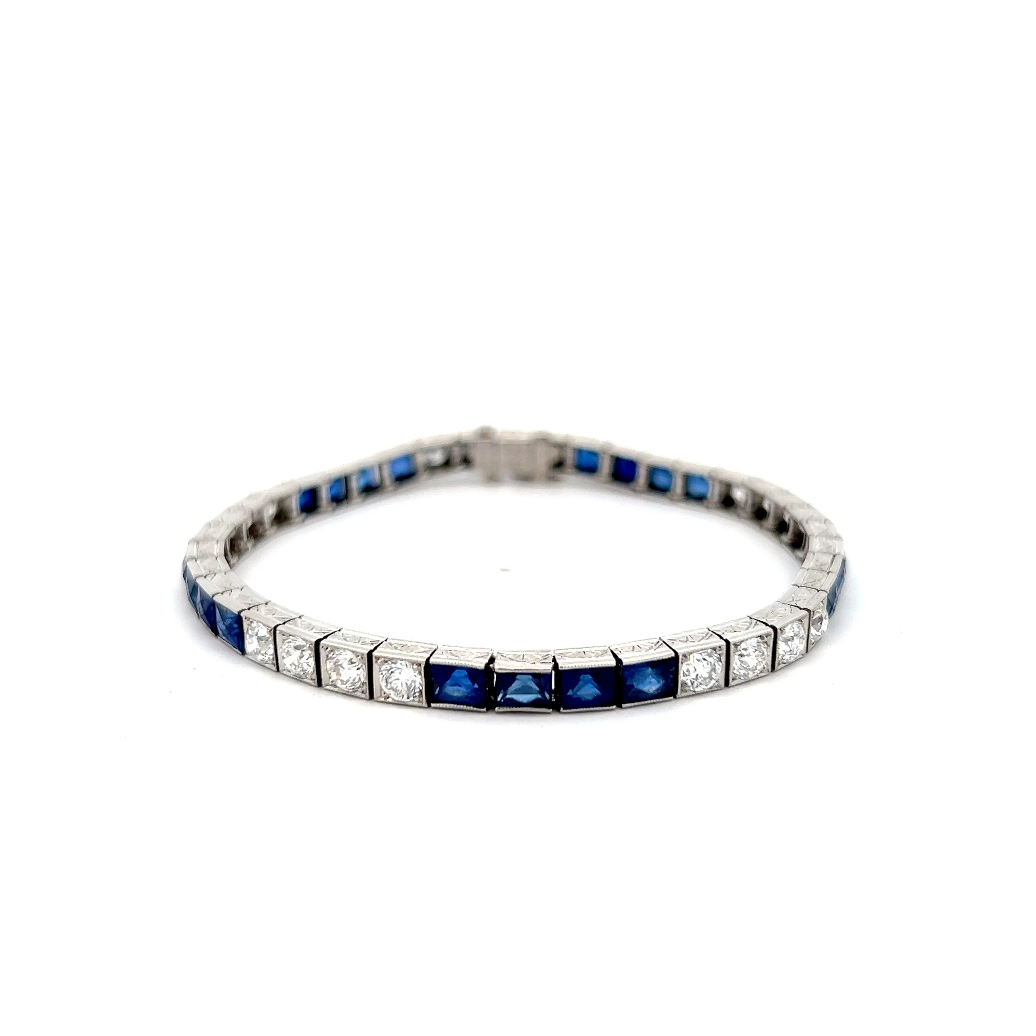 Antique Art Deco Sapphire & Diamond Bracelet in Platinum - Image 2