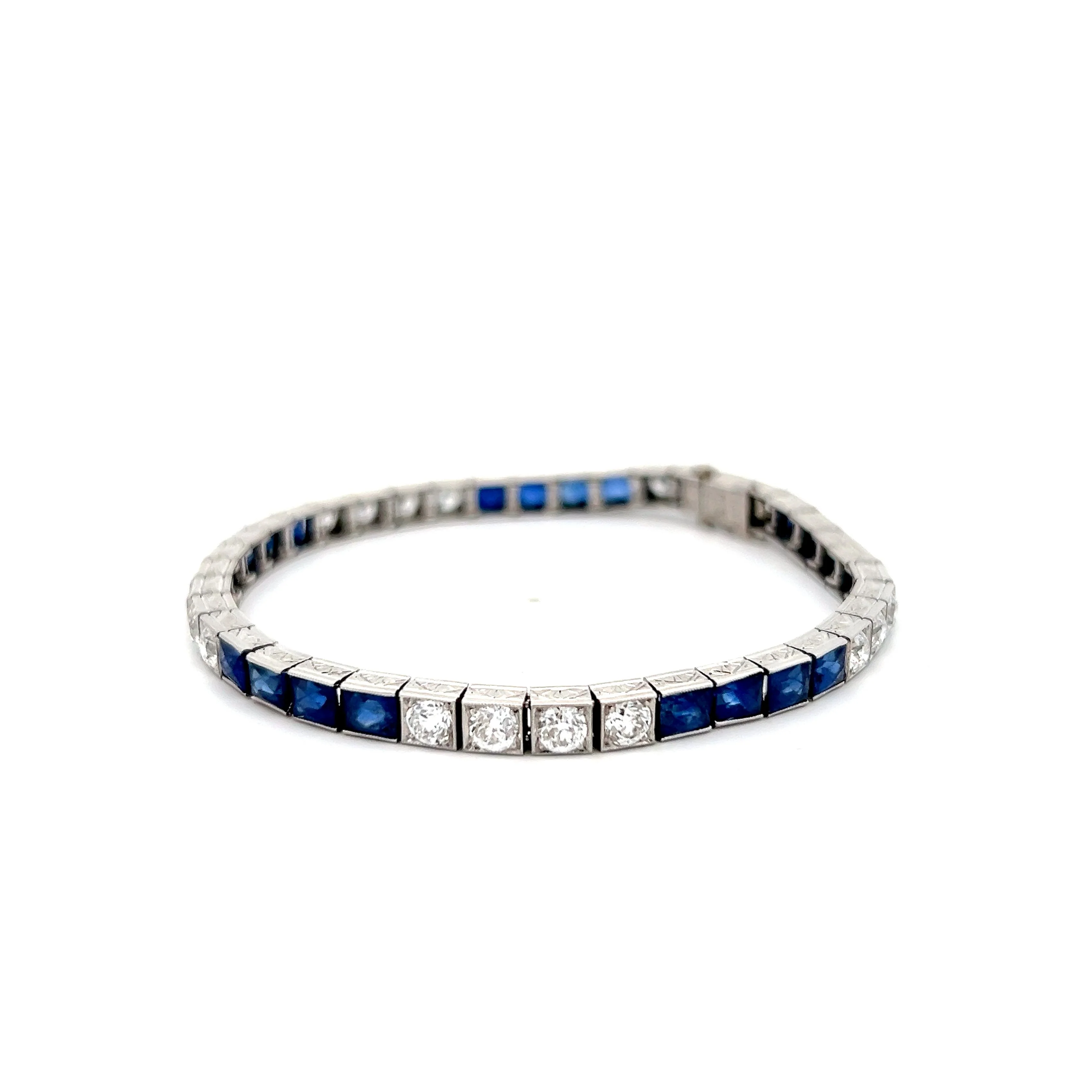 Antique Art Deco Sapphire & Diamond Bracelet in Platinum - Image 3