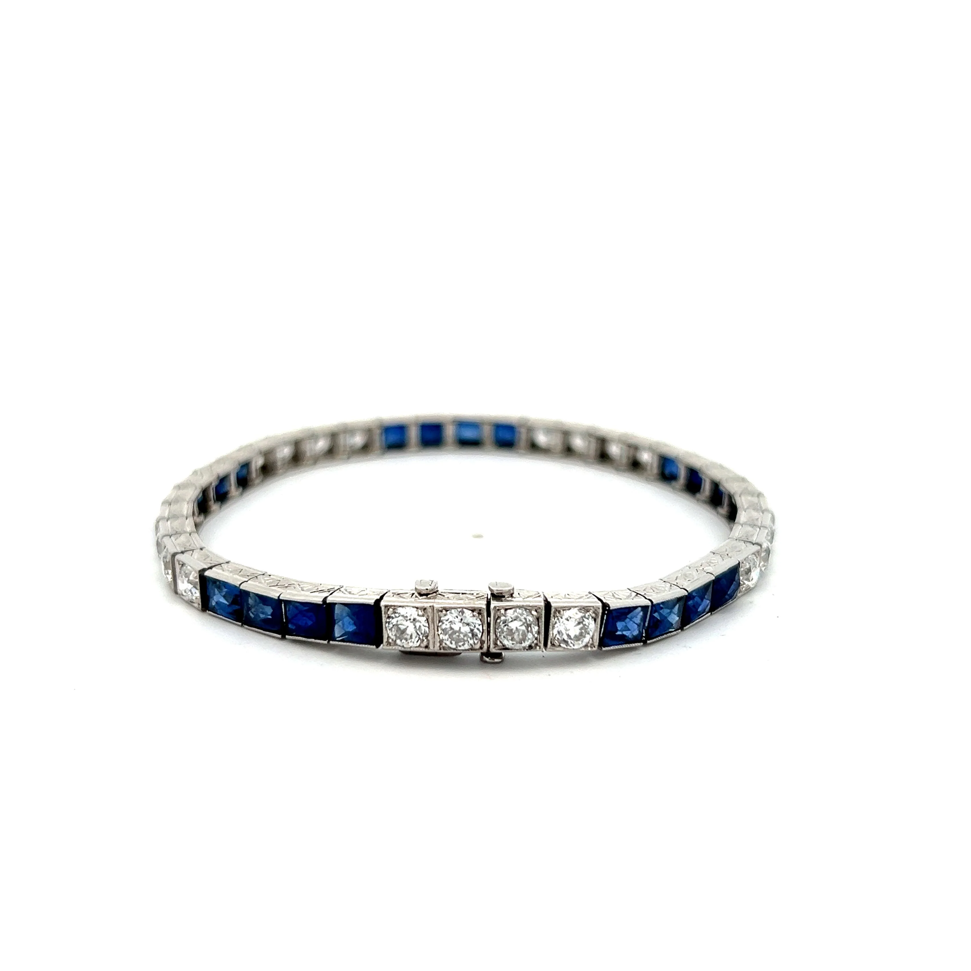 Antique Art Deco Sapphire & Diamond Bracelet in Platinum - Image 5