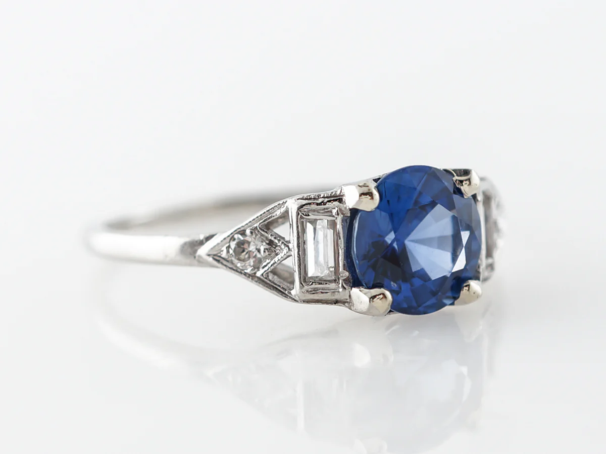 Antique Art Deco Sapphire Engagement Ring Platinum - Image 3