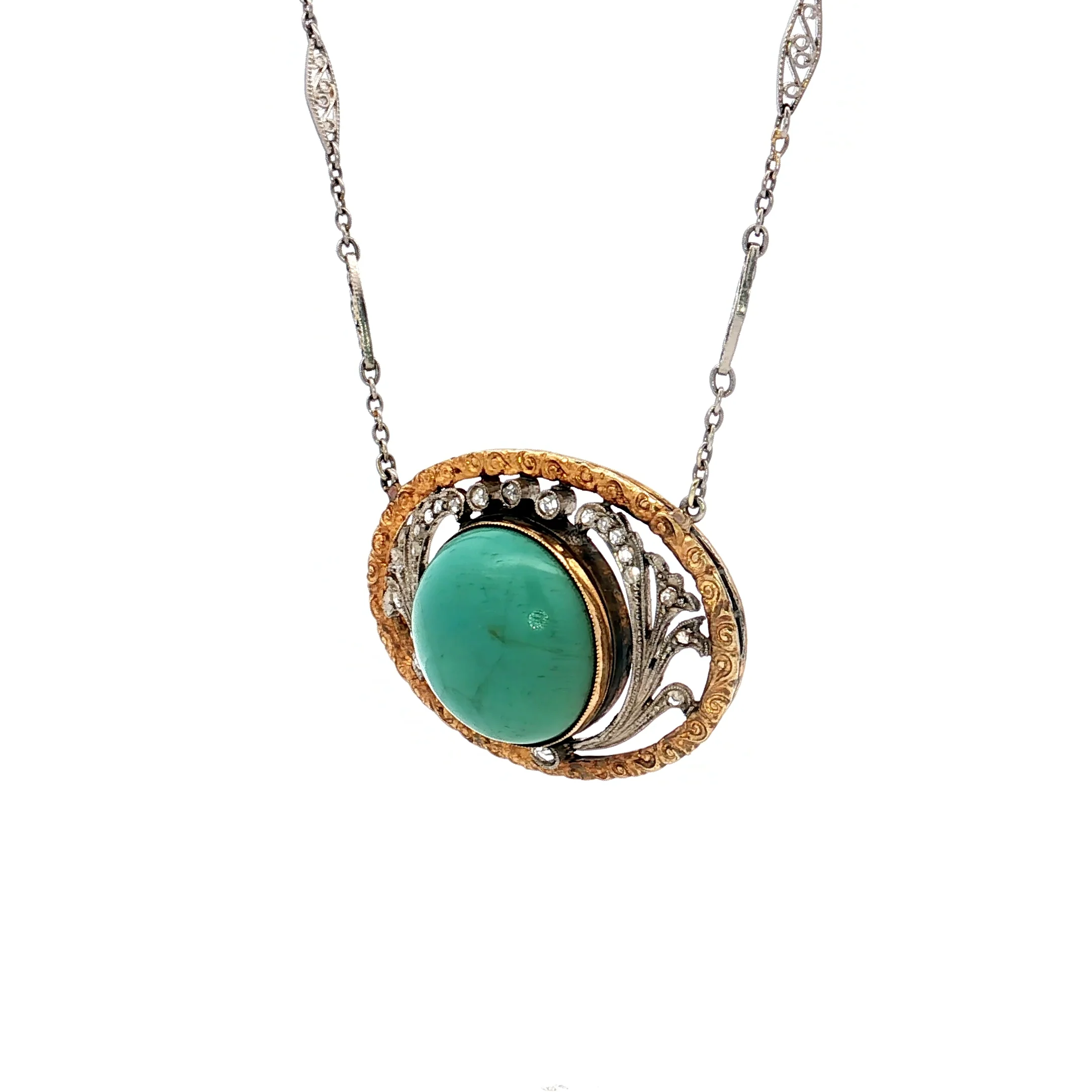 Antique Art Deco Turquoise Pendant Necklace in 14/18k - Image 2