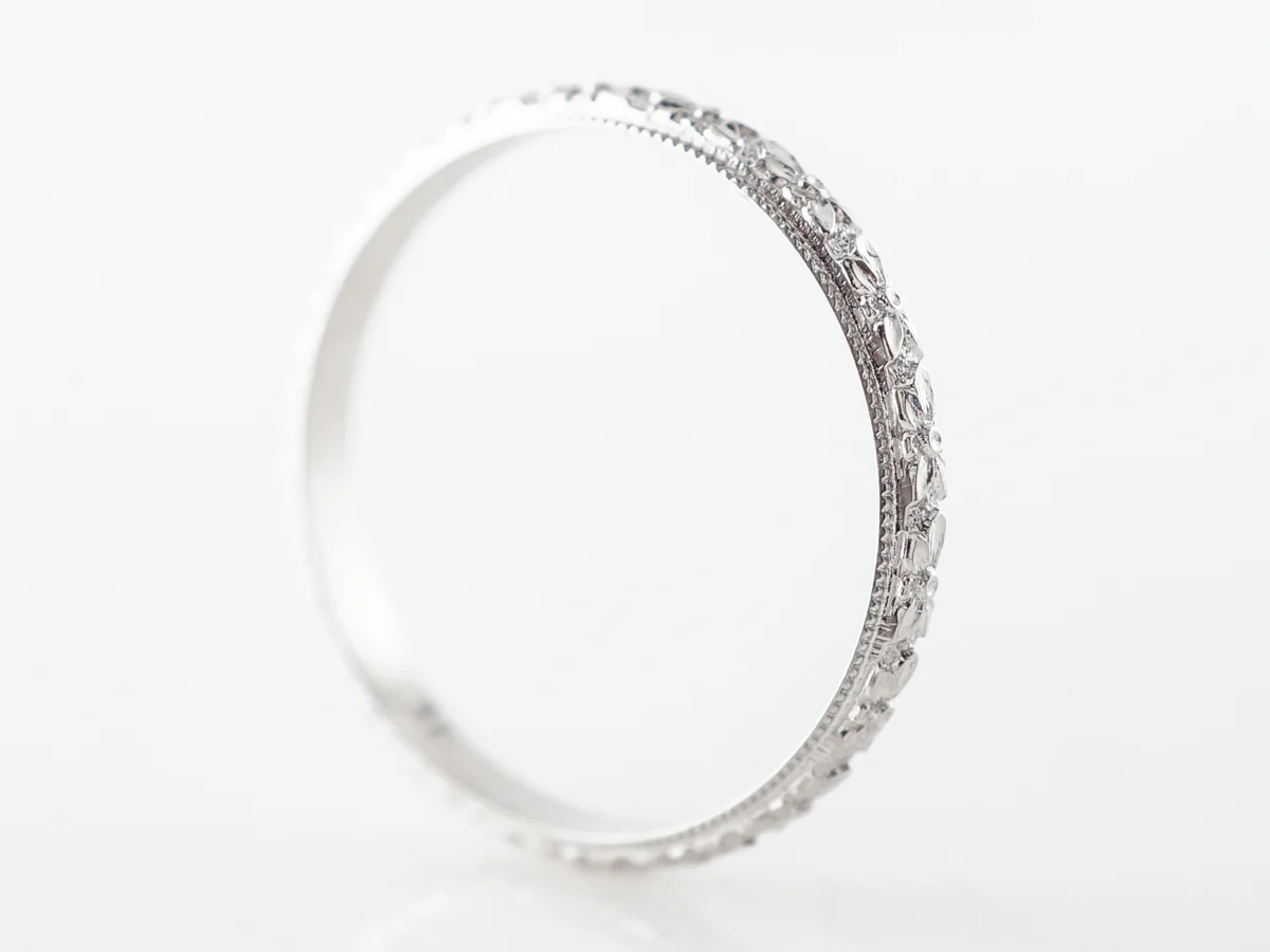 Antique Art Deco Wedding Band w/ Engraving in 18k White Gold - Image 3