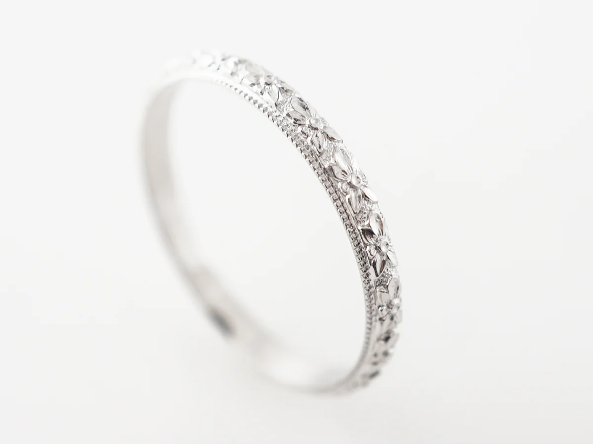 Antique Art Deco Wedding Band w/ Engraving in 18k White Gold - Image 4