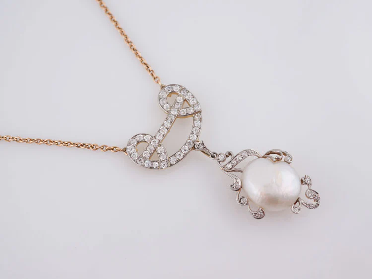 Antique Art Nouveau 18.00ct Pearl Necklace in 14k White and Yellow Gold - Image 2