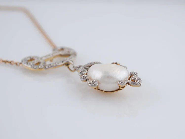 Antique Art Nouveau 18.00ct Pearl Necklace in 14k White and Yellow Gold - Image 3