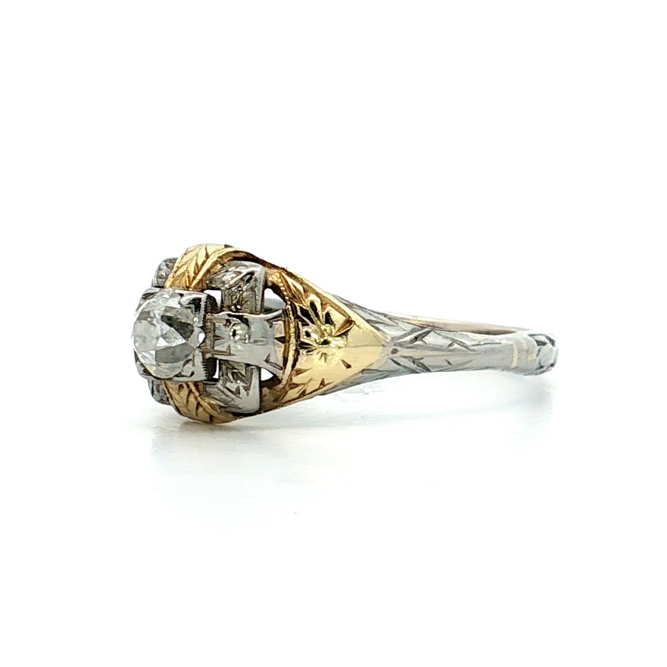 Antique Art Nouveau Diamond Engagement Ring 14k - Image 2