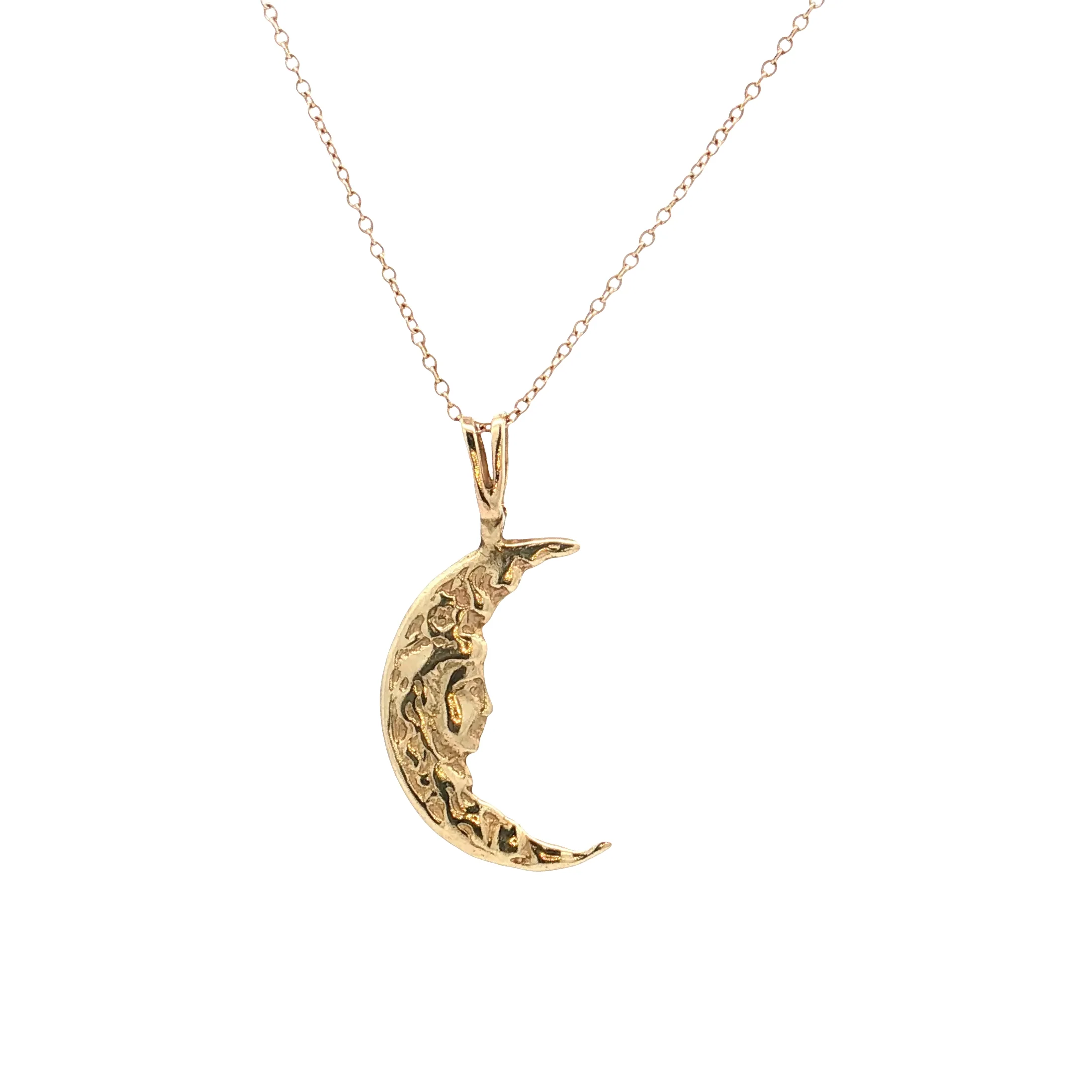 Antique Art Nouveau Moon Face Pendant Necklace 14k