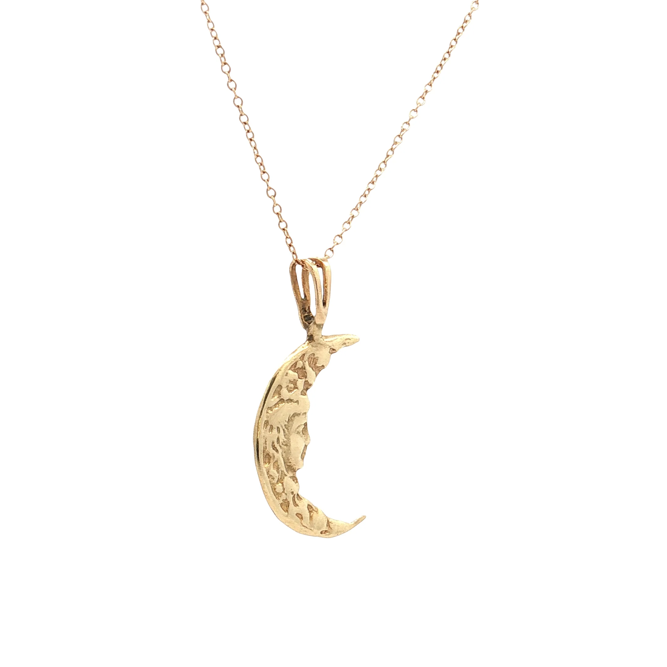 Antique Art Nouveau Moon Face Pendant Necklace 14k - Image 2