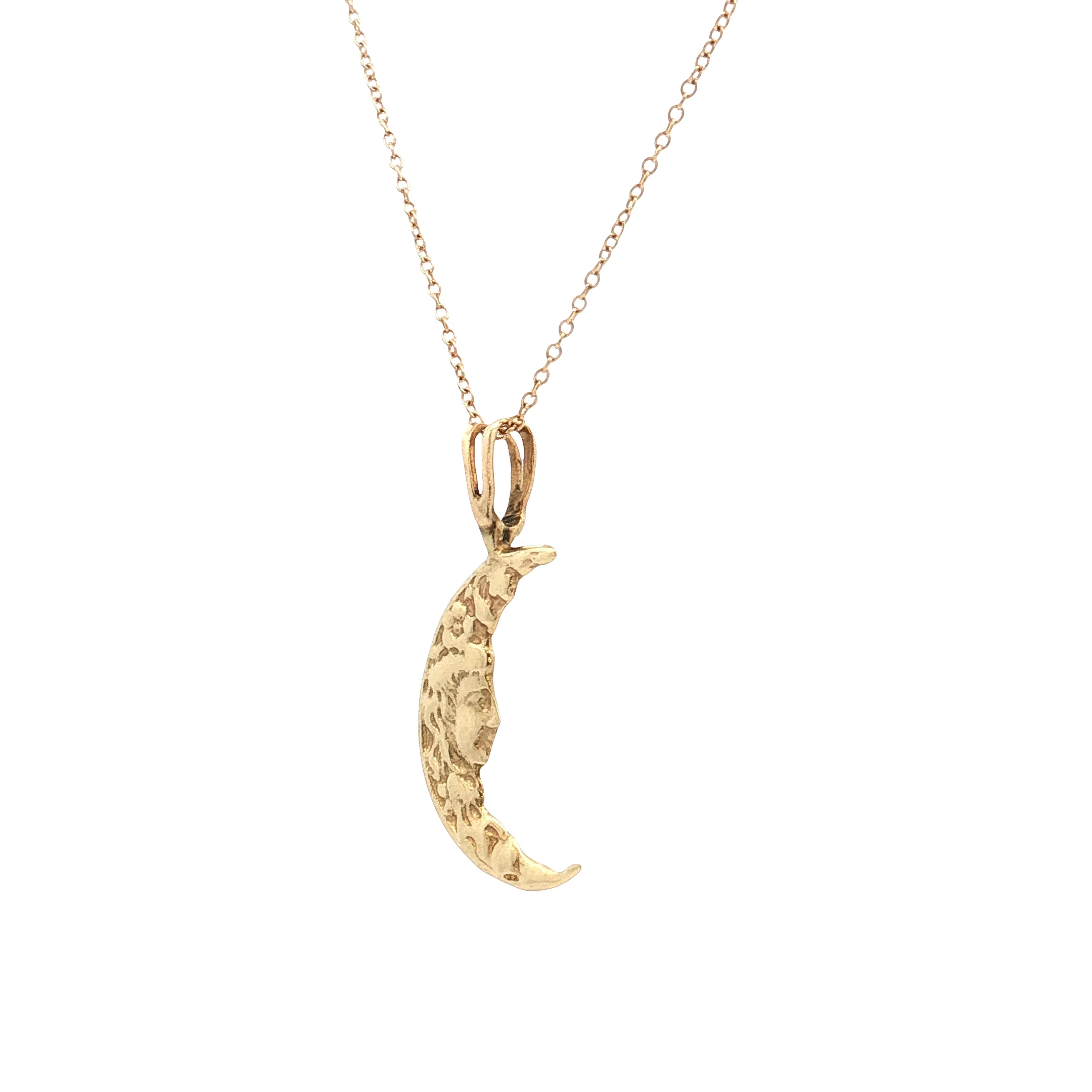 Antique Art Nouveau Moon Face Pendant Necklace 14k - Image 3