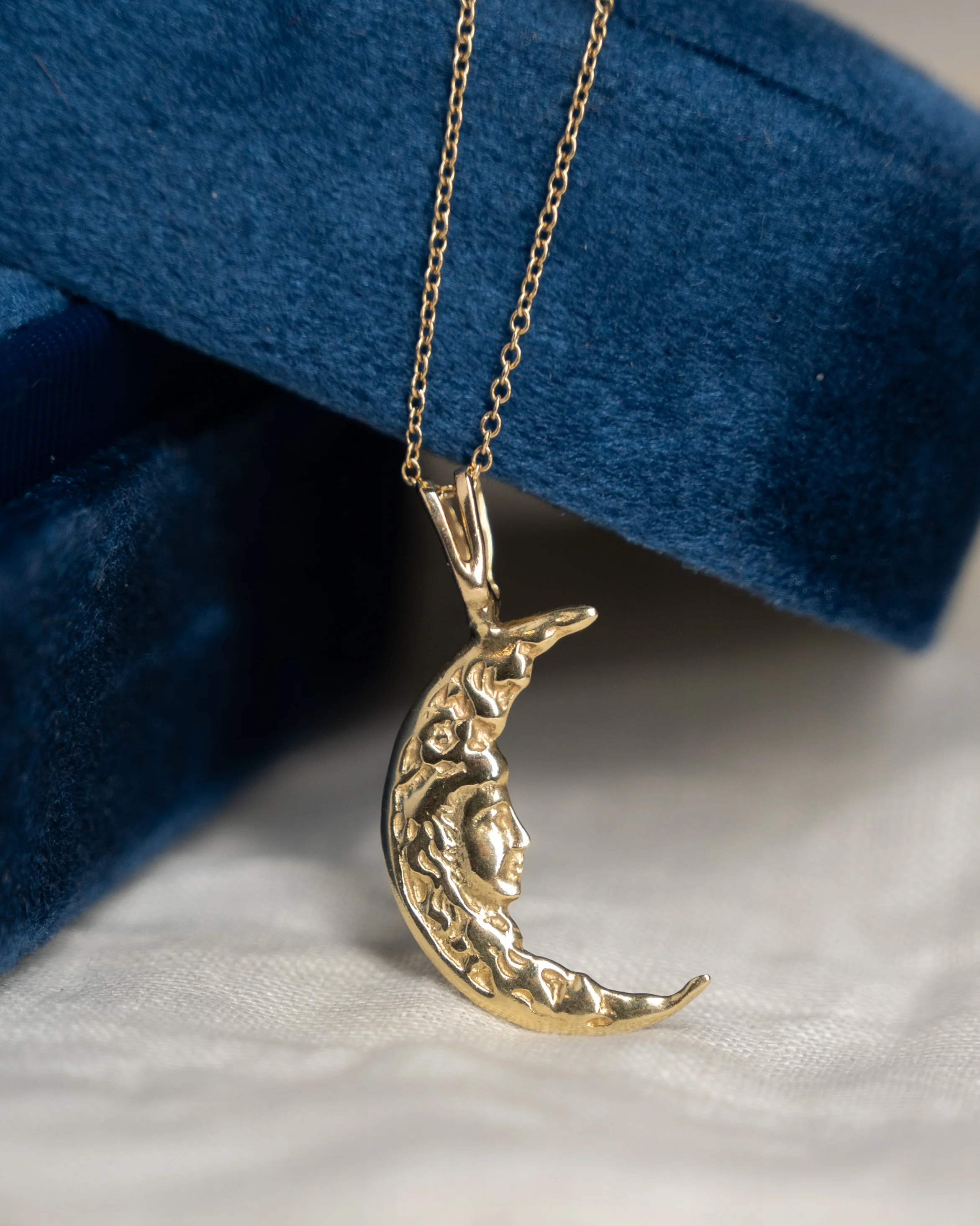 Antique Art Nouveau Moon Face Pendant Necklace 14k - Image 5