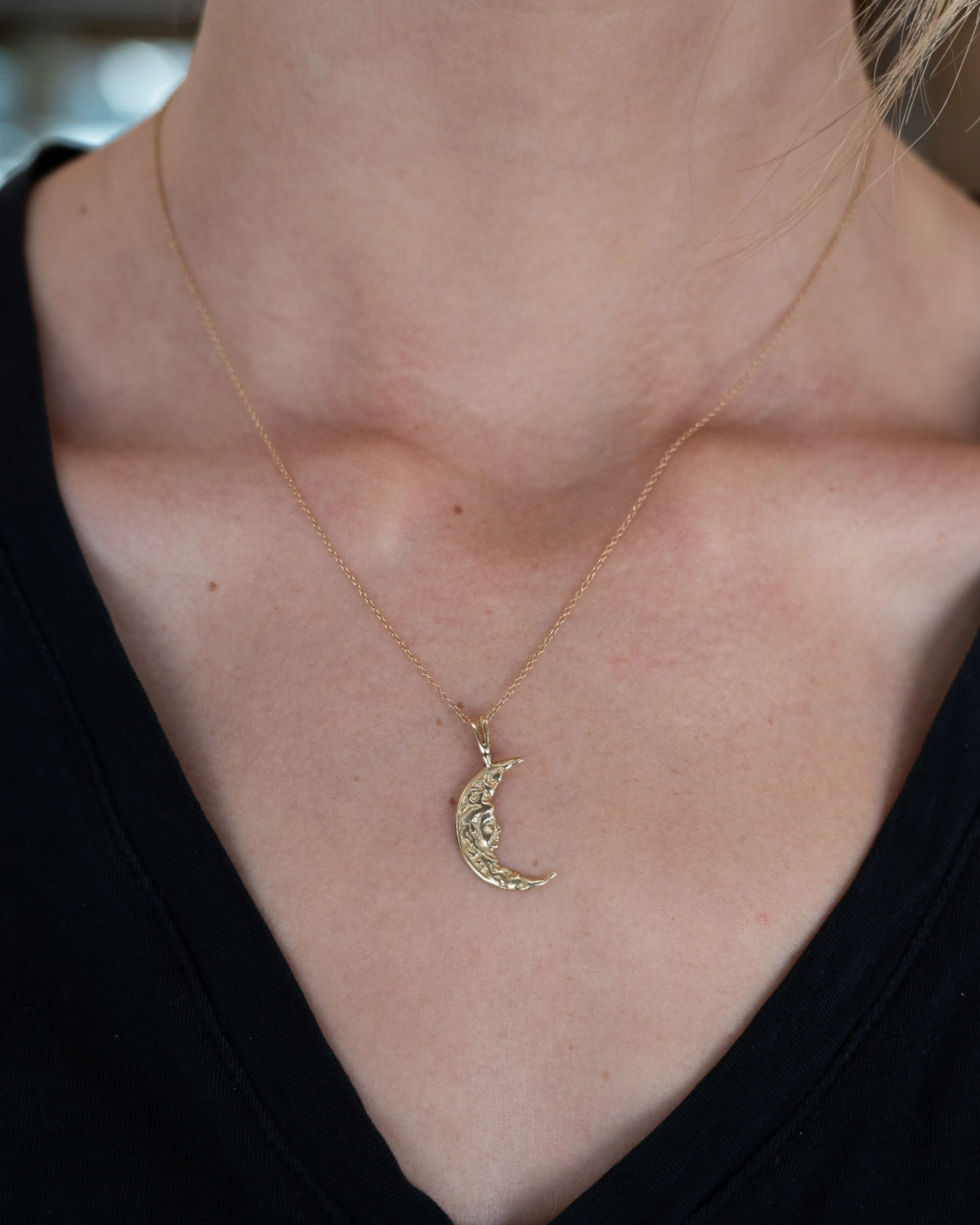 Antique Art Nouveau Moon Face Pendant Necklace 14k - Image 6