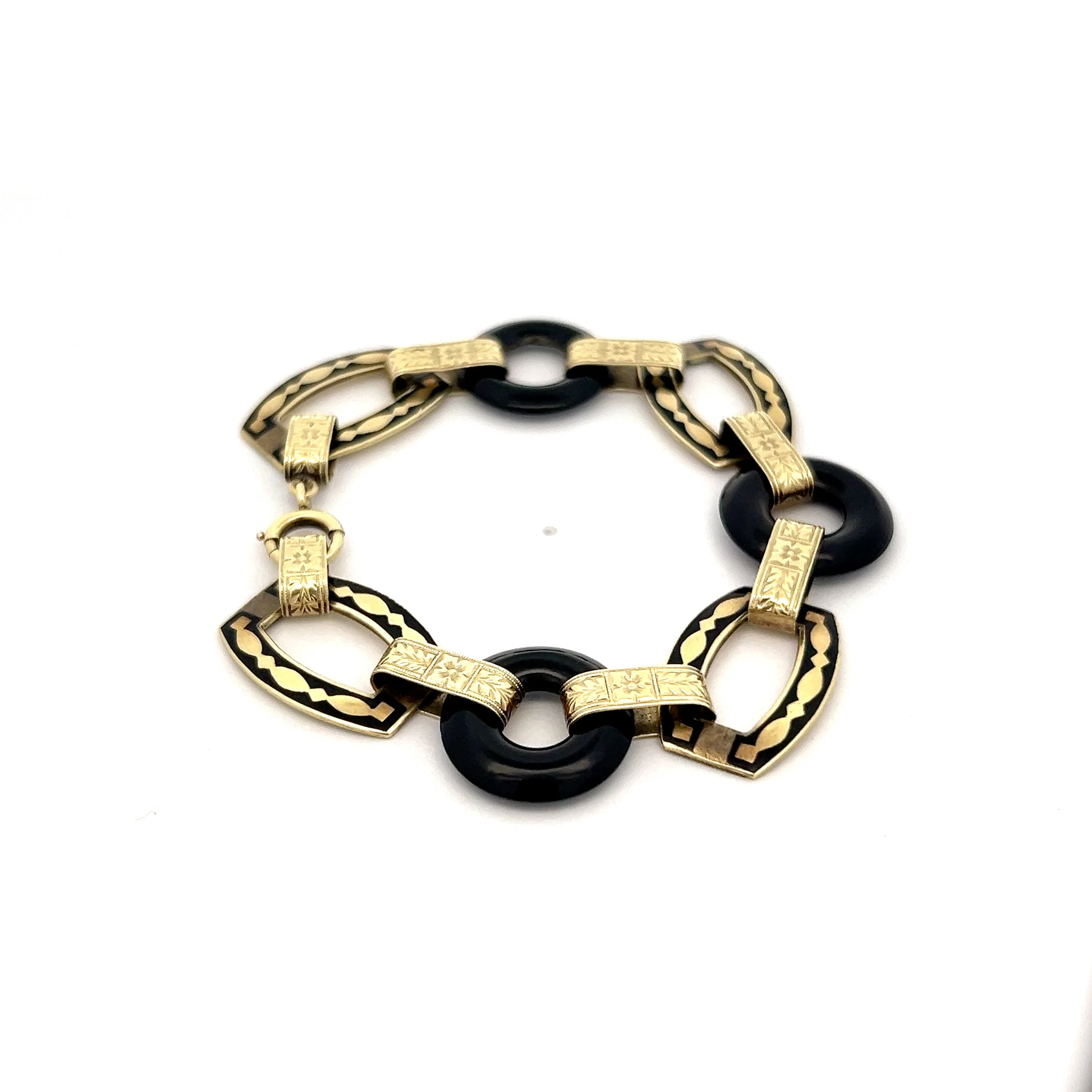 Antique Art Nouveau Onyx Bracelet 14k Yellow Gold - Image 3