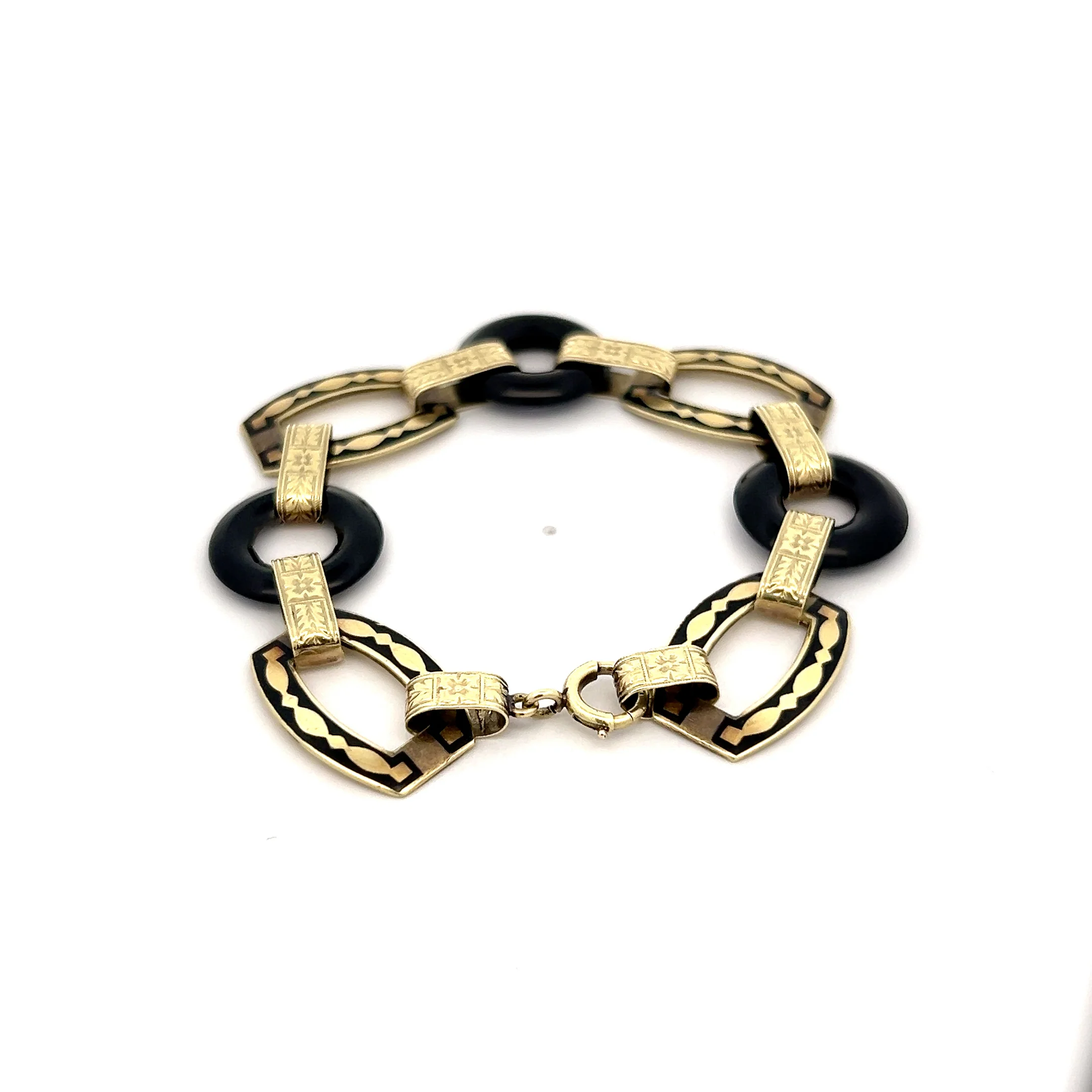 Antique Art Nouveau Onyx Bracelet 14k Yellow Gold - Image 4