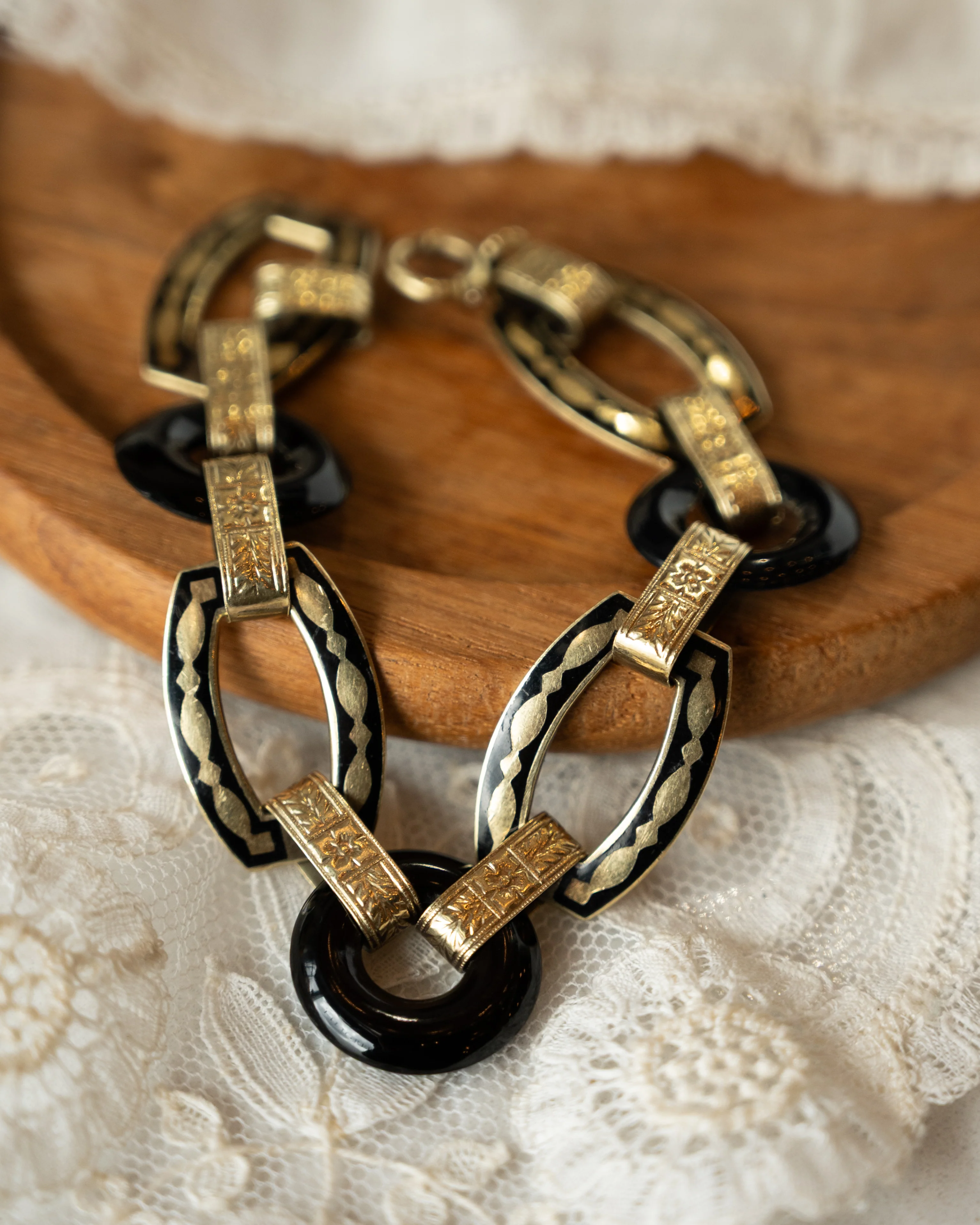 Antique Art Nouveau Onyx Bracelet 14k Yellow Gold - Image 5