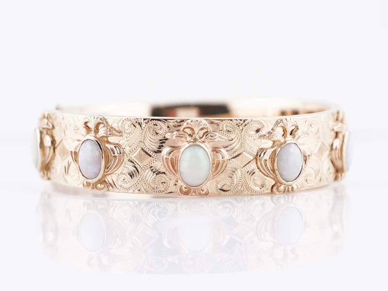Antique Bangle Victorian 4.25 Oval Cabochon Cut Opal in 14k Yellow Gold - Image 2