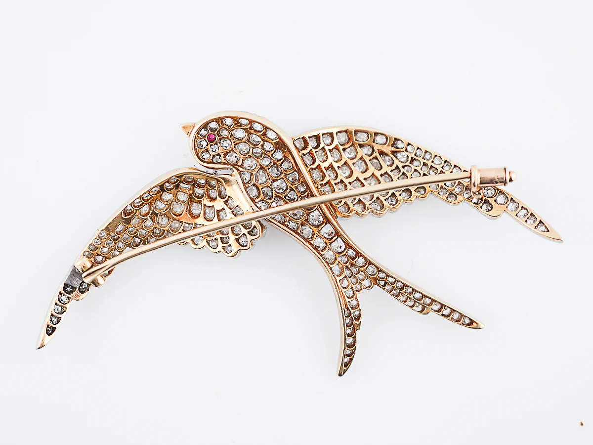 Antique Bird Brooch Edwardian 3.07 Old European Cut Diamonds in Platinum & 18k Yellow Gold - Image 4