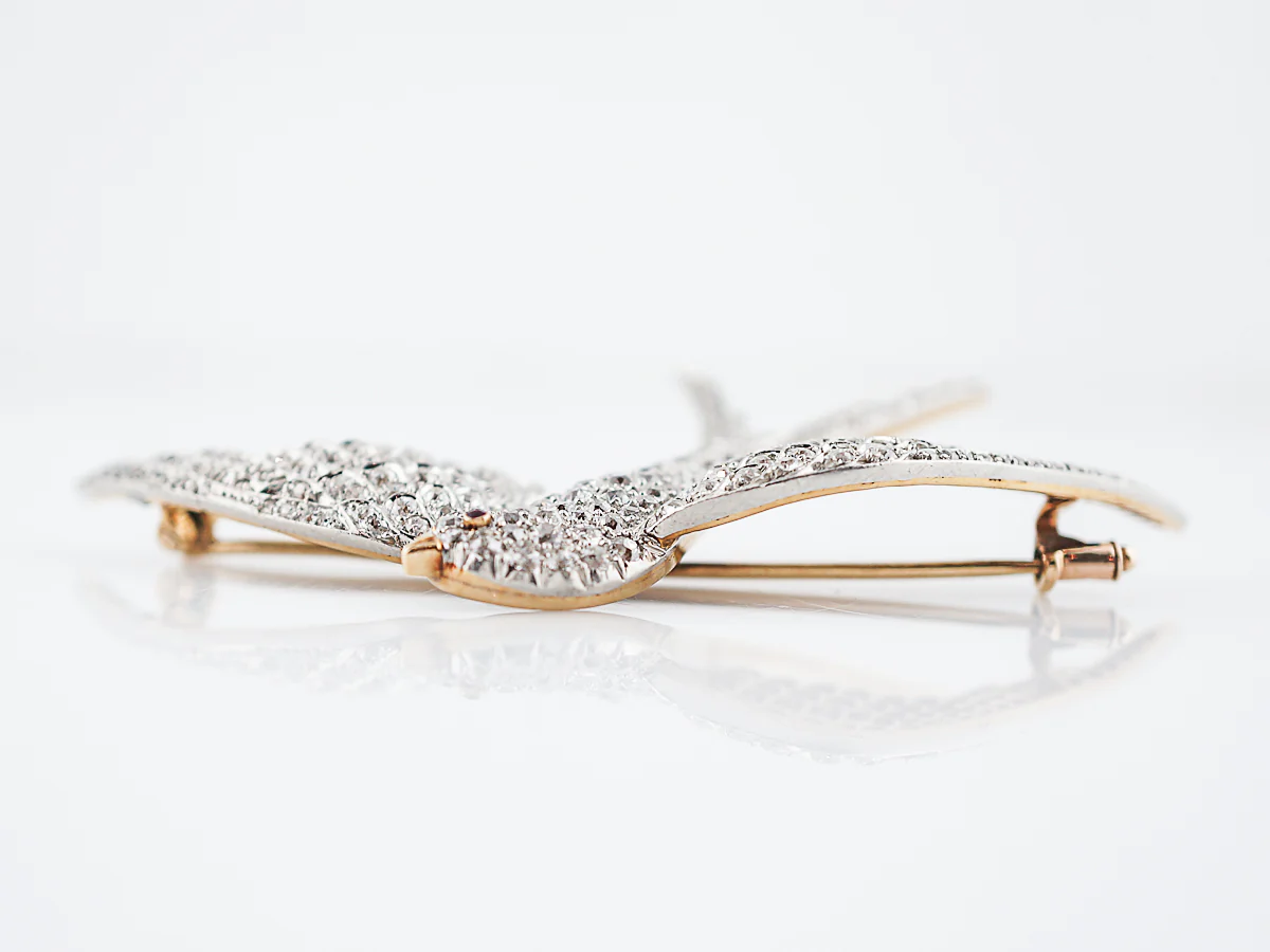 Antique Bird Brooch Edwardian 3.07 Old European Cut Diamonds in Platinum & 18k Yellow Gold - Image 5