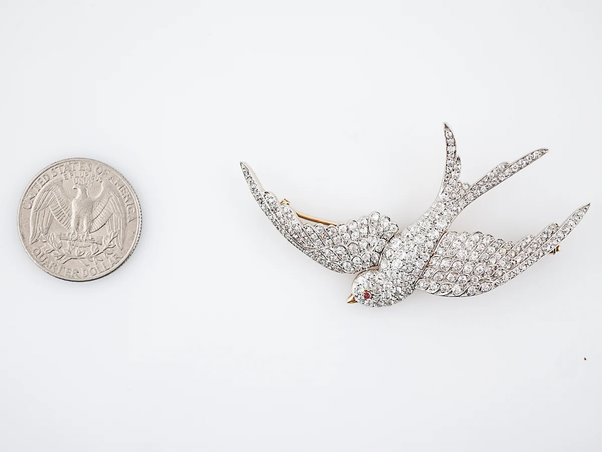 Antique Bird Brooch Edwardian 3.07 Old European Cut Diamonds in Platinum & 18k Yellow Gold - Image 7