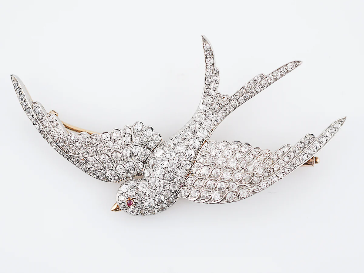 Antique Bird Brooch Edwardian 3.07 Old European Cut Diamonds in Platinum & 18k Yellow Gold - Image 2