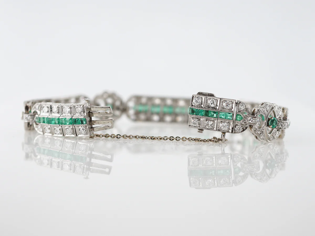 Antique Bracelet Art Deco 1.76 Transitional Cut Diamonds in Platinum - Image 3