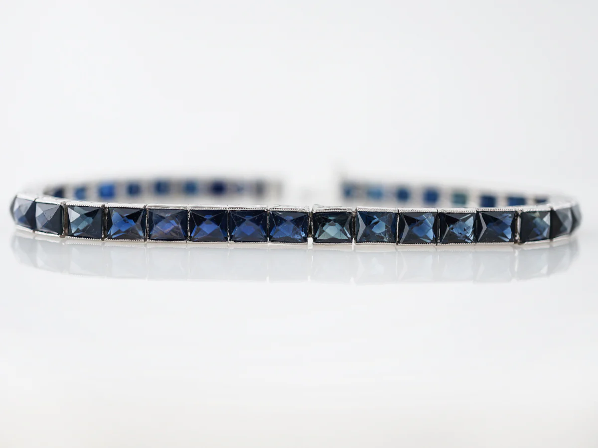 ***RTV 10/24*** Antique Bracelet Art Deco 17.02 Rectangle Step Cut Sapphires in Platinum