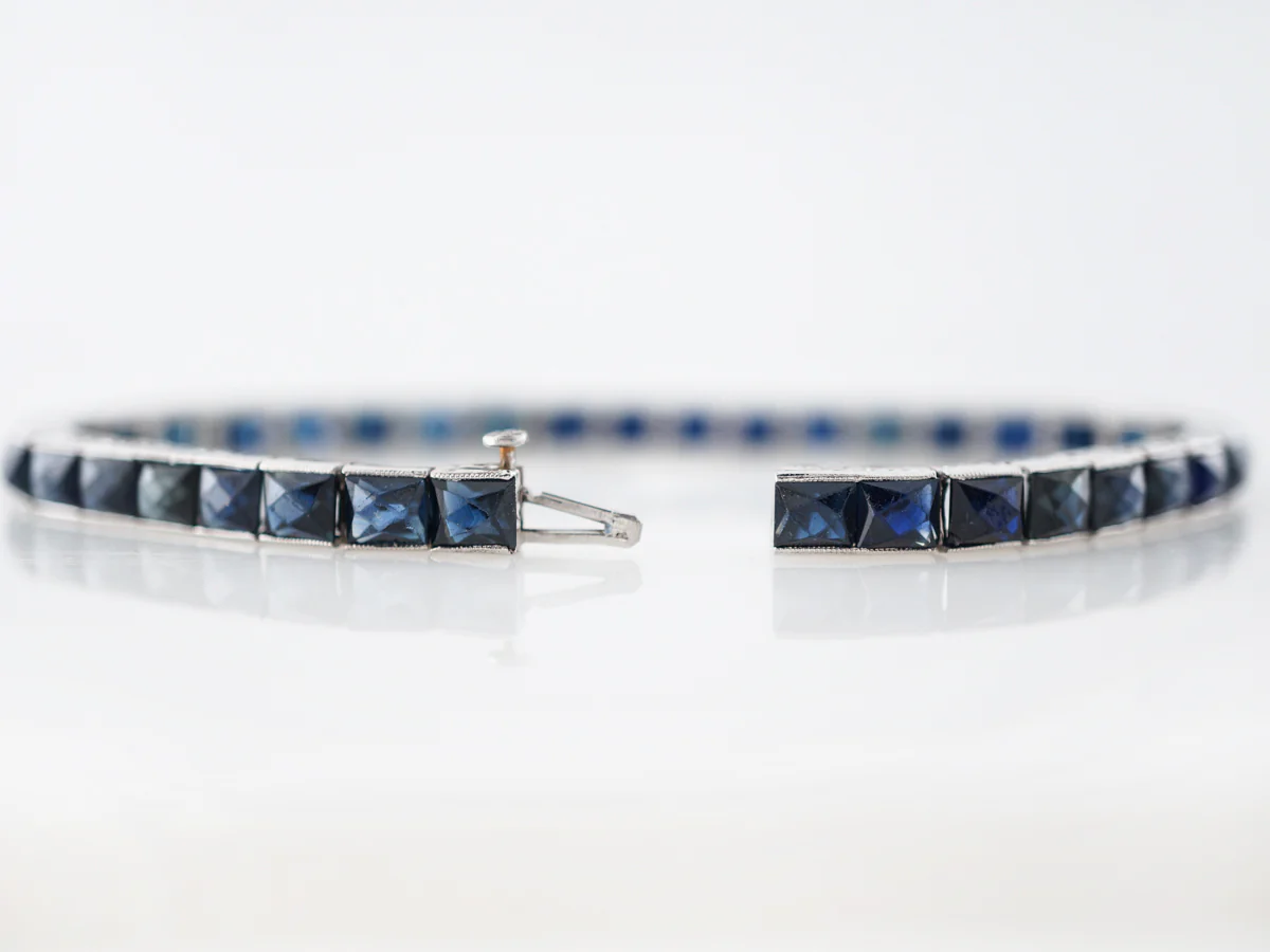 ***RTV 10/24*** Antique Bracelet Art Deco 17.02 Rectangle Step Cut Sapphires in Platinum - Image 2