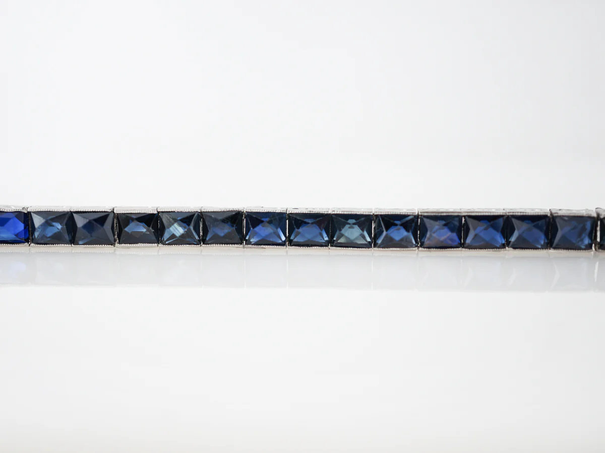 ***RTV 10/24*** Antique Bracelet Art Deco 17.02 Rectangle Step Cut Sapphires in Platinum - Image 3