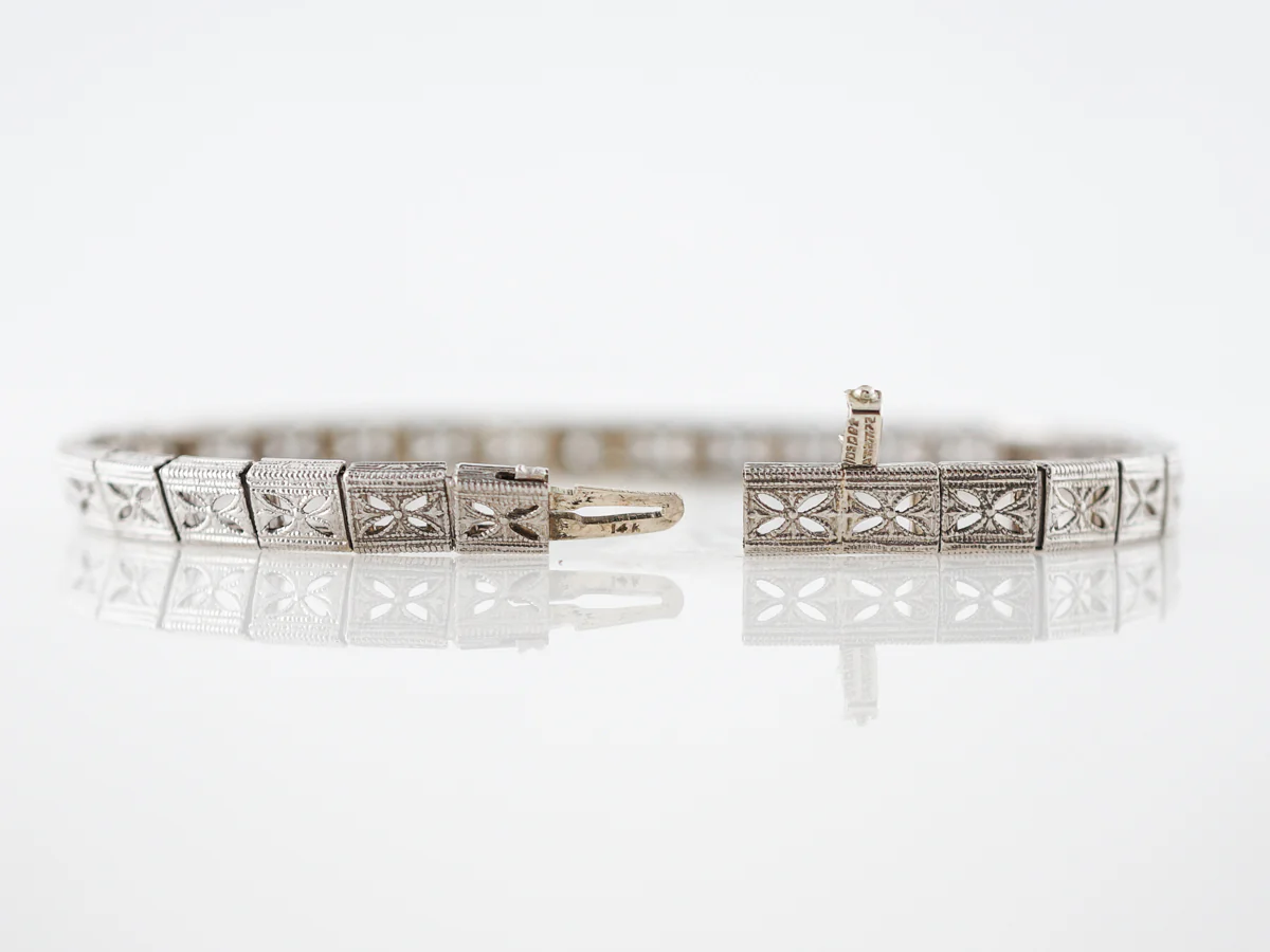 Antique Bracelet Art Deco .18 Round Brilliant Cut Diamonds in 14K White Gold - Image 2