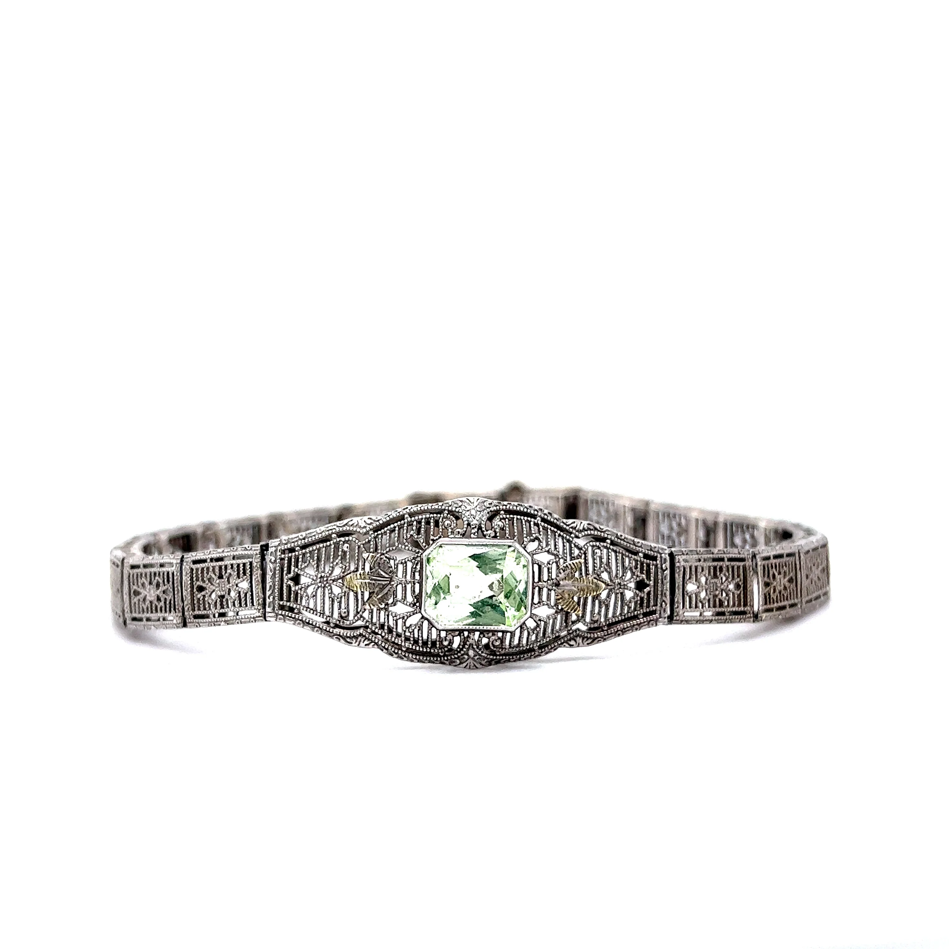 Antique Bracelet Art Deco 2.09 Carat Zircon in 10K White Gold