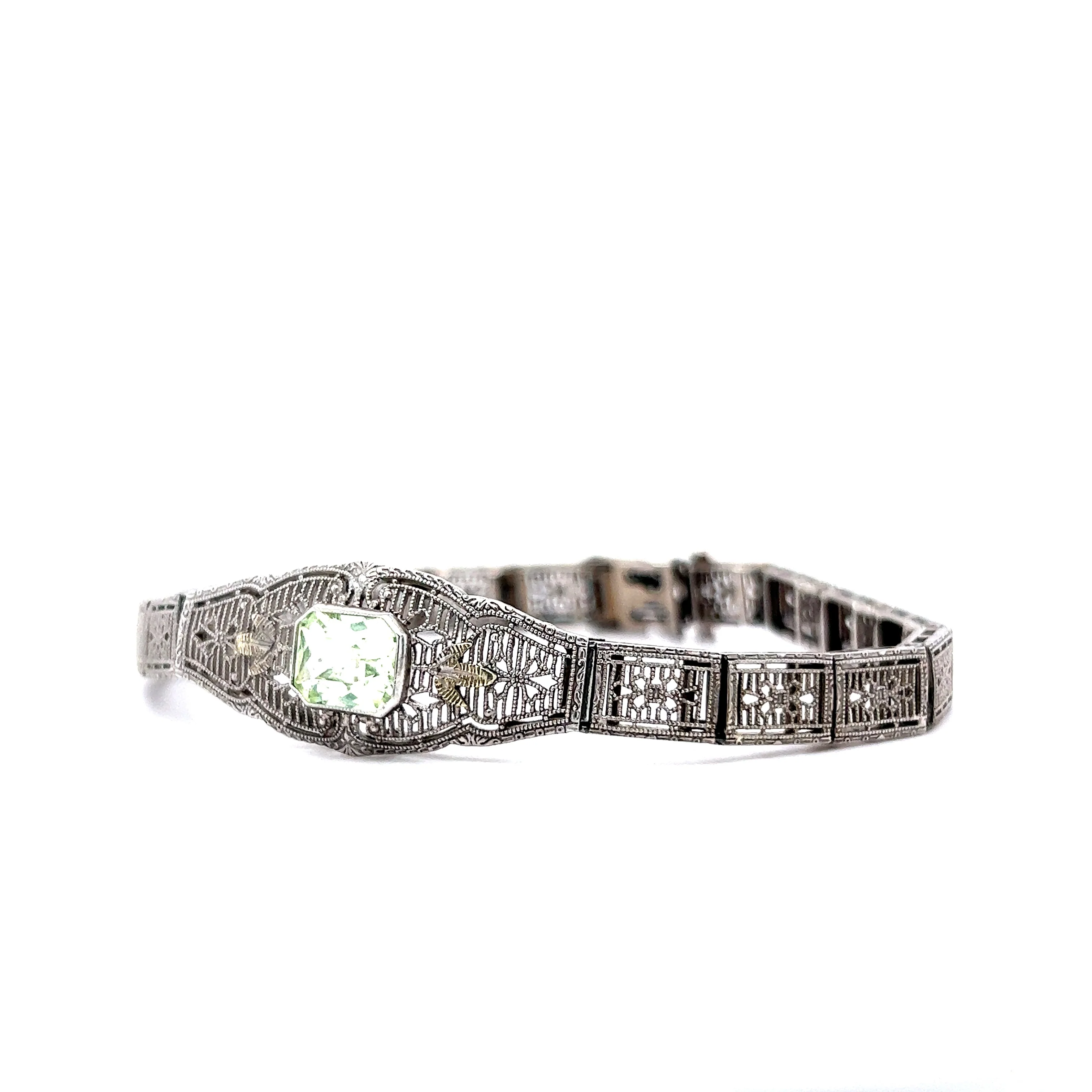 Antique Bracelet Art Deco 2.09 Carat Zircon in 10K White Gold - Image 2