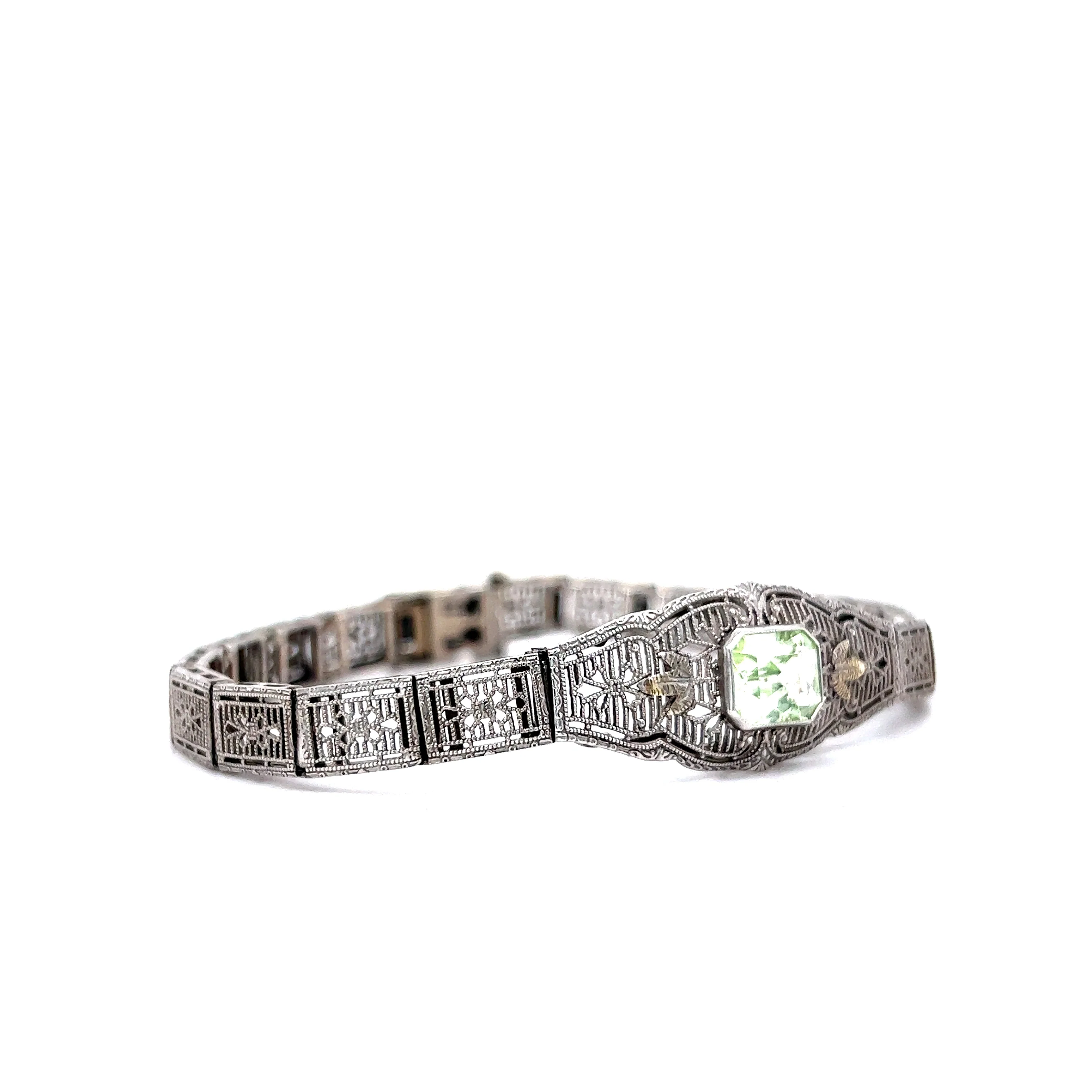 Antique Bracelet Art Deco 2.09 Carat Zircon in 10K White Gold - Image 3