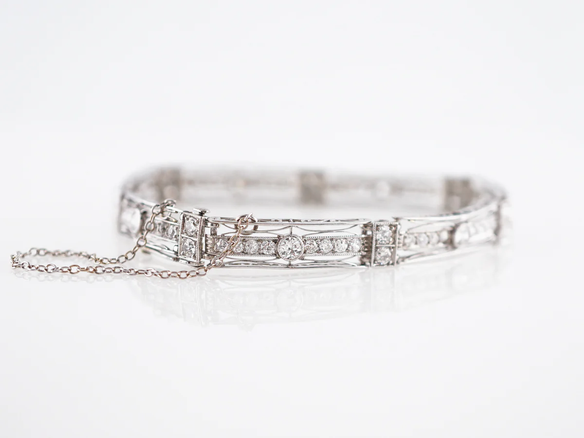 Antique Bracelet Art Deco 2.53 Old European & Single Cut Diamonds in 14k White Gold - Image 2