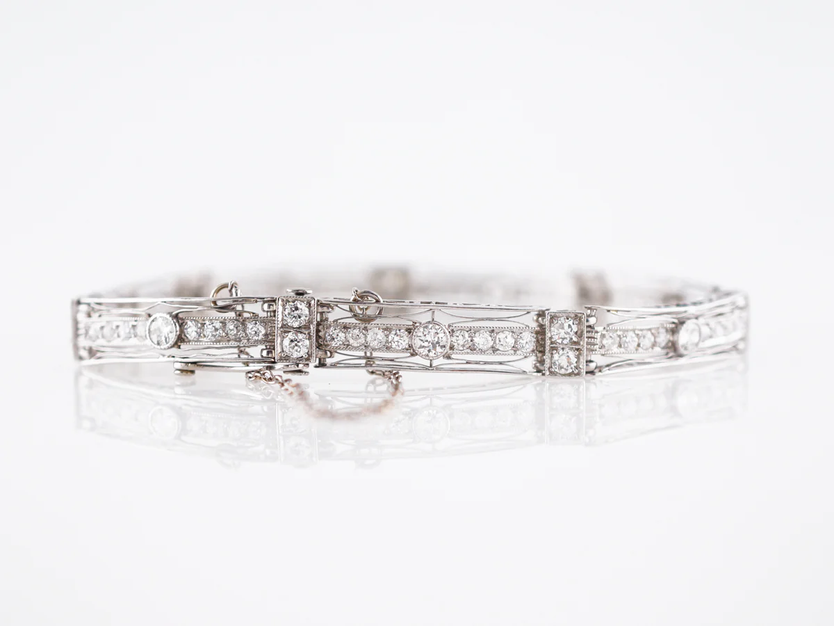 Antique Bracelet Art Deco 2.53 Old European & Single Cut Diamonds in 14k White Gold - Image 3