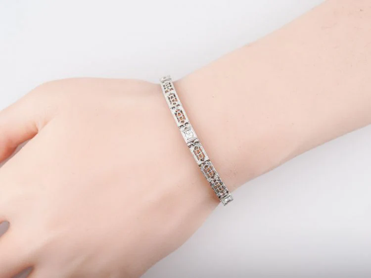 Antique Bracelet Art Deco .27 Old European Cut Diamonds in Platinum & 18k White Gold - Image 4
