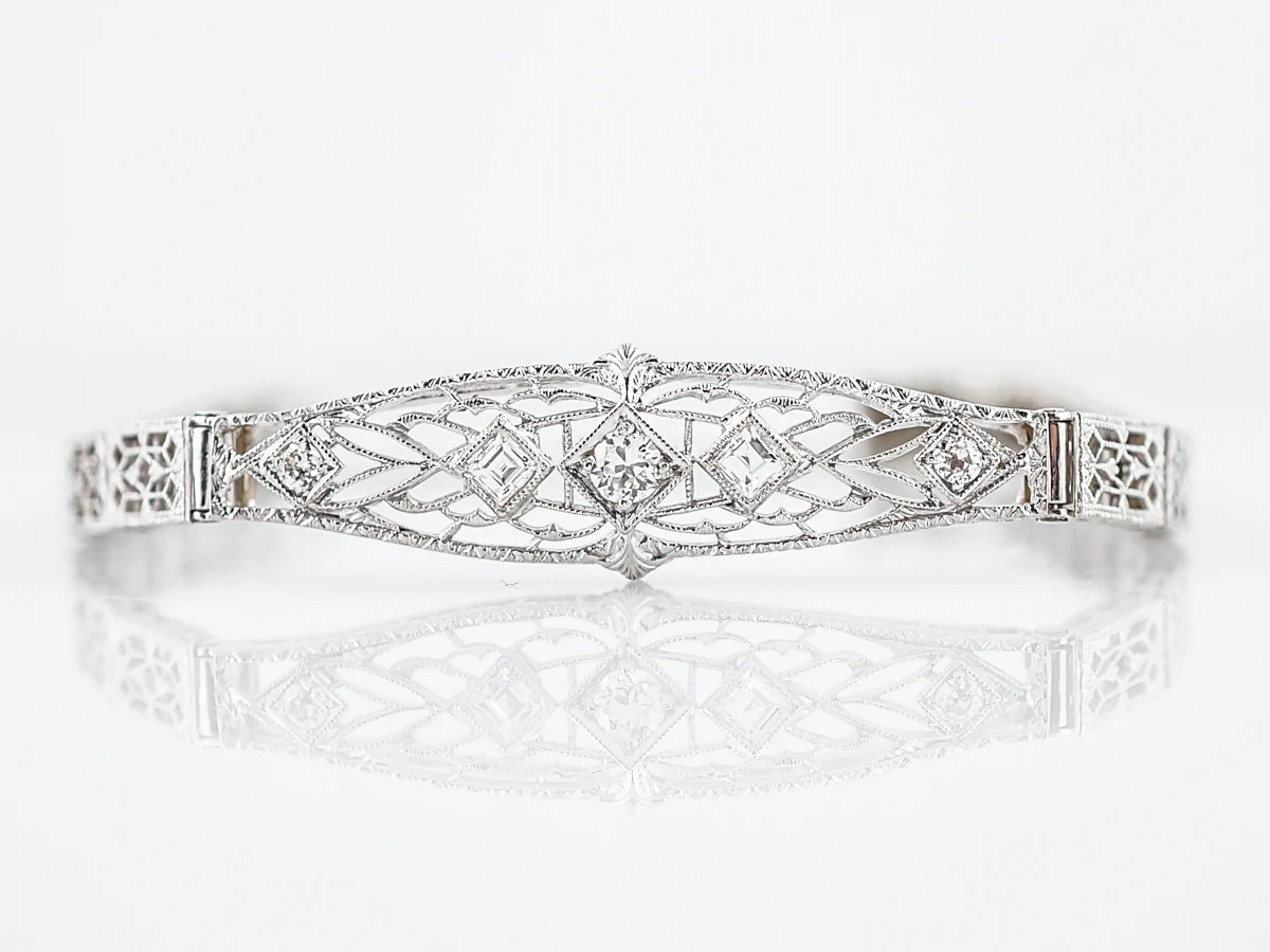 Antique Bracelet Art Deco .42 Old European Cut Diamonds in 14k White Gold