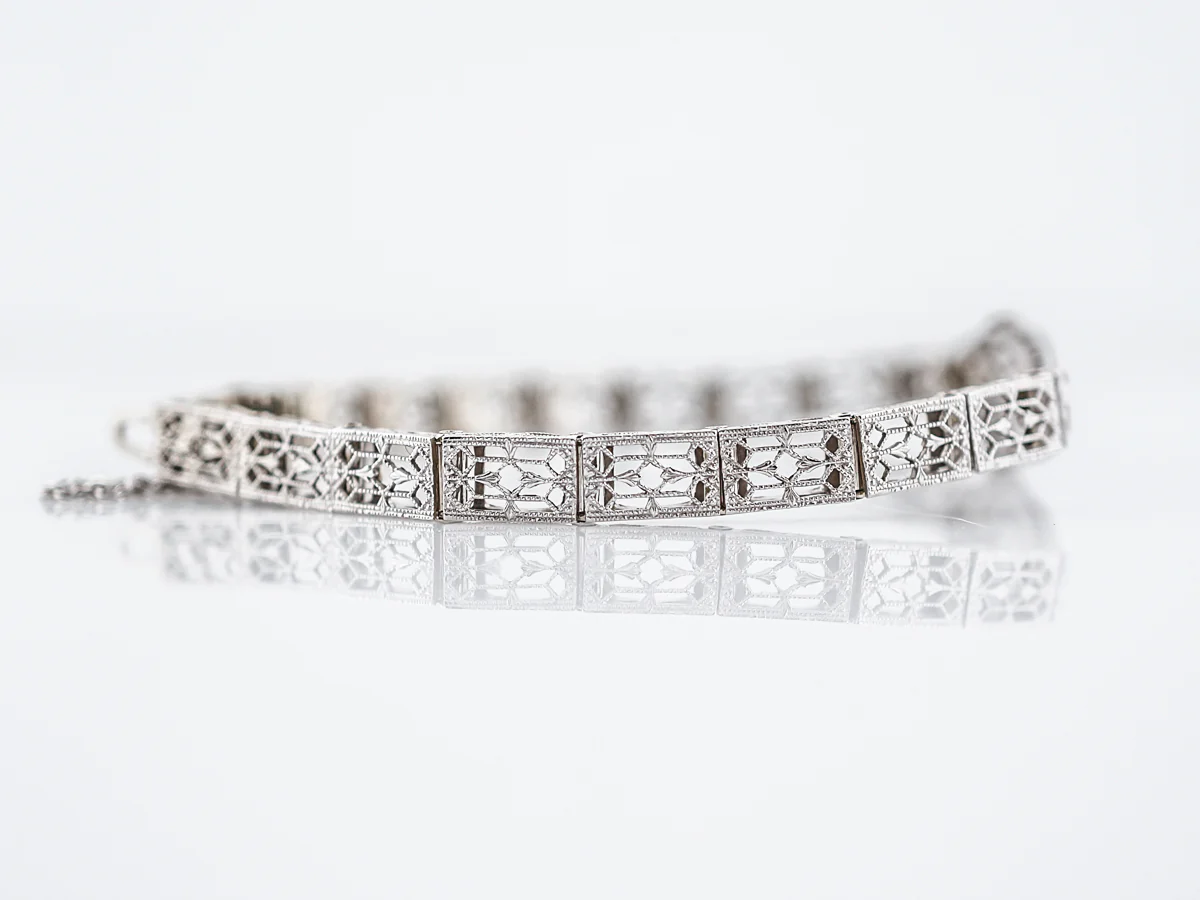 Antique Bracelet Art Deco .42 Old European Cut Diamonds in 14k White Gold - Image 3