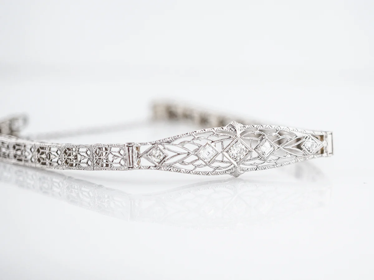 Antique Bracelet Art Deco .42 Old European Cut Diamonds in 14k White Gold - Image 4