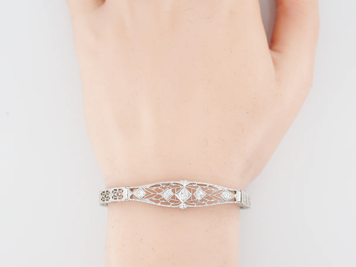 Antique Bracelet Art Deco .42 Old European Cut Diamonds in 14k White Gold - Image 5
