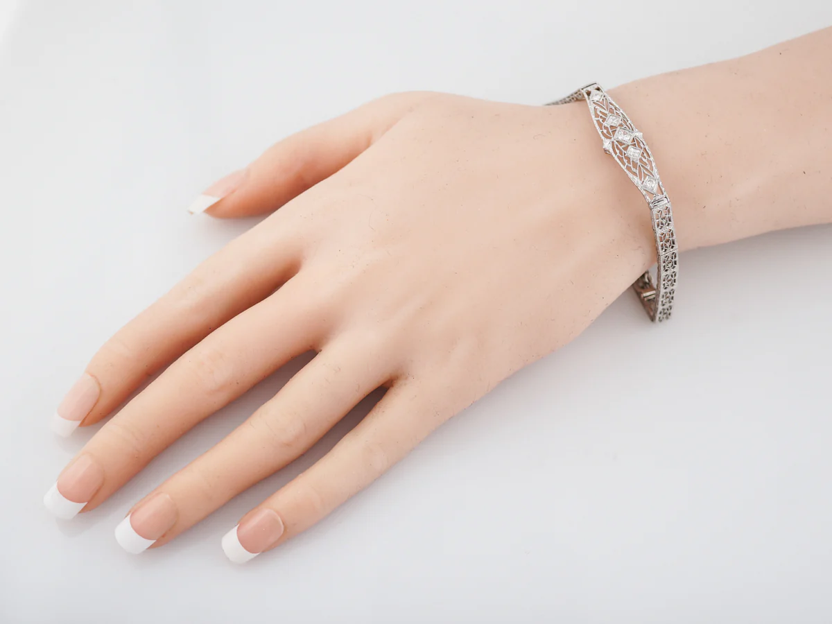 Antique Bracelet Art Deco .42 Old European Cut Diamonds in 14k White Gold - Image 6