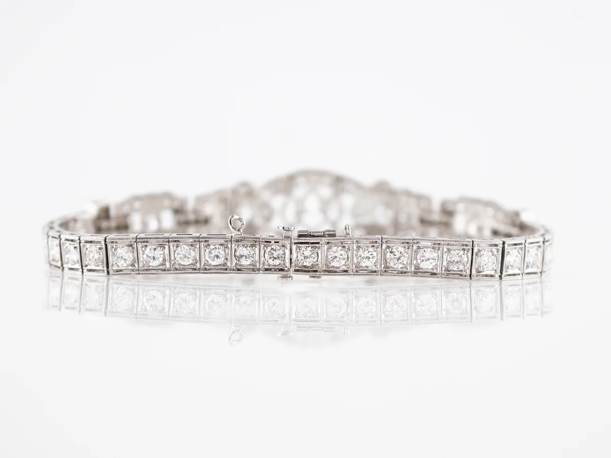 Antique Bracelet Art Deco 6.65 Marquise Cut & Round Brilliant Cut Diamonds in Platinum - Image 2
