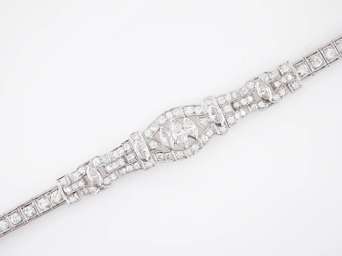 Antique Bracelet Art Deco 6.65 Marquise Cut & Round Brilliant Cut Diamonds in Platinum - Image 4