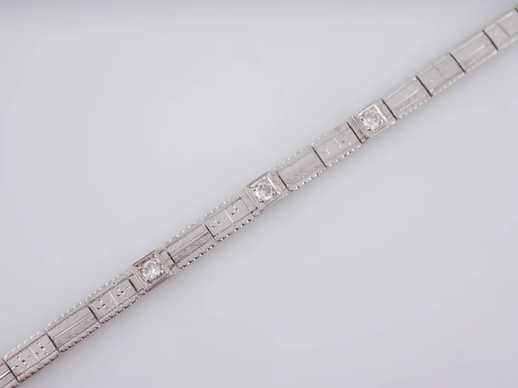 Antique Bracelet Belais Brothers Art Deco .26ct Old European Cut Diamonds in 18k White Gold - Image 2