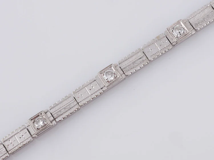 Antique Bracelet Belais Brothers Art Deco .26ct Old European Cut Diamonds in 18k White Gold - Image 3