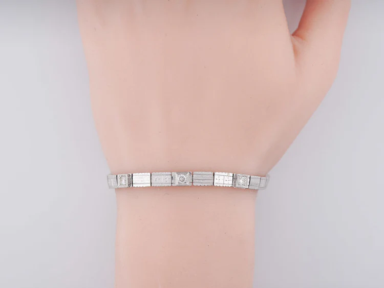 Antique Bracelet Belais Brothers Art Deco .26ct Old European Cut Diamonds in 18k White Gold - Image 4