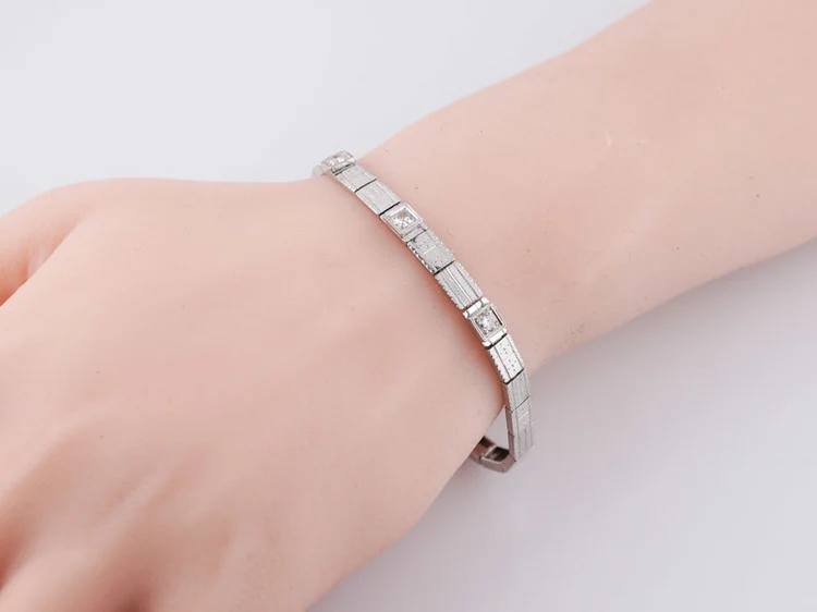 Antique Bracelet Belais Brothers Art Deco .26ct Old European Cut Diamonds in 18k White Gold - Image 5