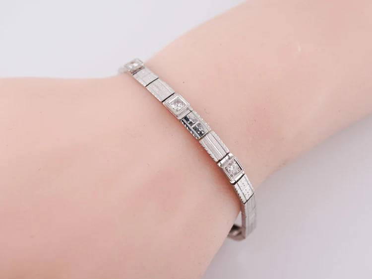 Antique Bracelet Belais Brothers Art Deco .26ct Old European Cut Diamonds in 18k White Gold - Image 6