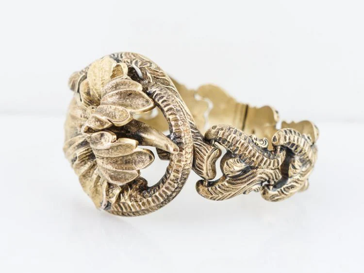 Antique Bracelet Early Victorian in 14k Yellow Gold Floral Motif - Image 3