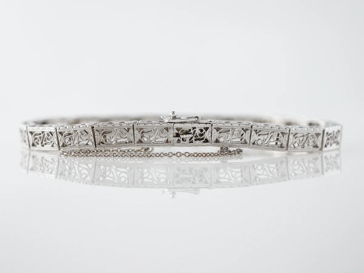 Antique Bracelet Filigree Art Deco in 14k White Gold - Image 2