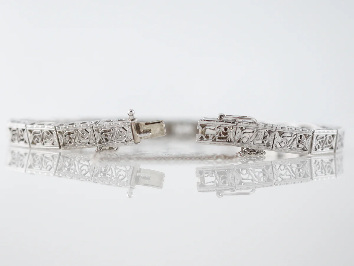 Antique Bracelet Filigree Art Deco in 14k White Gold - Image 3