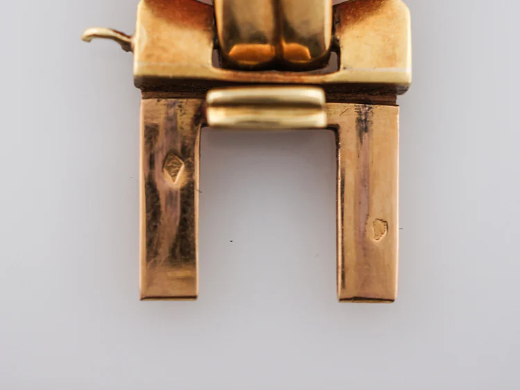 Antique Bracelet French Art Deco Onyx & Carnelian Cabochon Cut in 14k Yellow Gold - Image 5